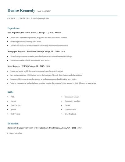 Beat Reporter Resume