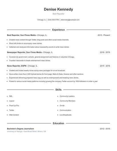 Beat Reporter Resume