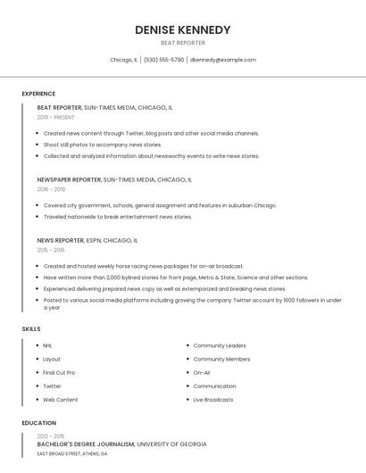Beat Reporter Resume