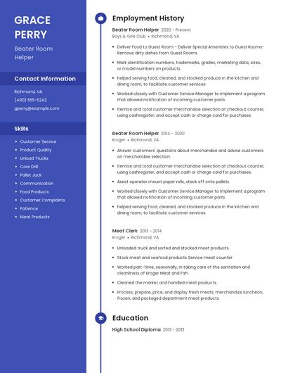 Beater Room Helper Resume