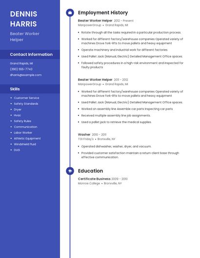 Beater Worker Helper Resume