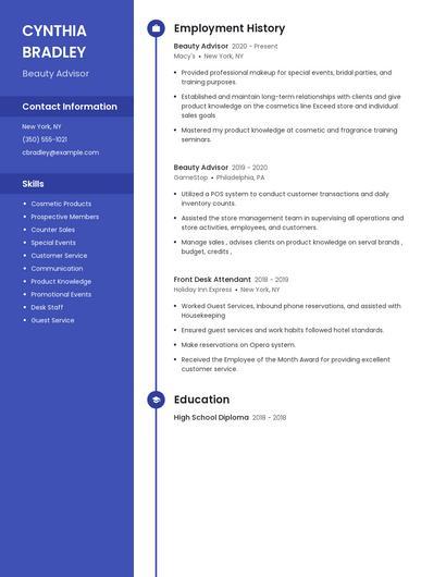 Beauty Advisor Resume