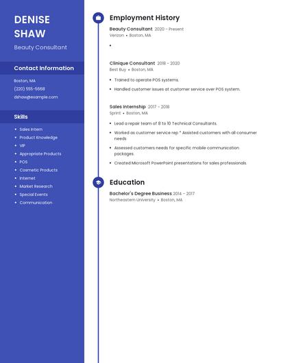 Beauty Consultant Resume