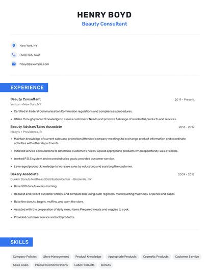 Beauty Consultant Resume