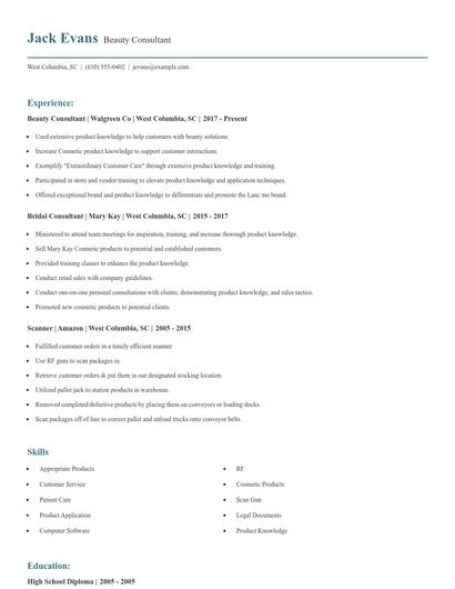 Beauty Consultant Resume