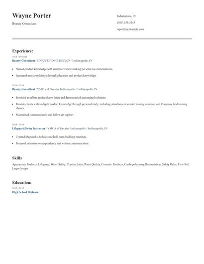Beauty Consultant Resume