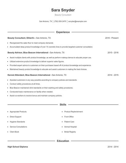 Beauty Consultant Resume