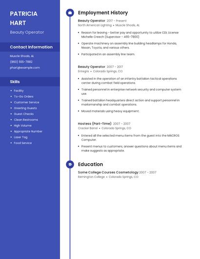 Beauty Operator Resume