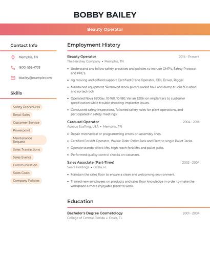Beauty Operator Resume