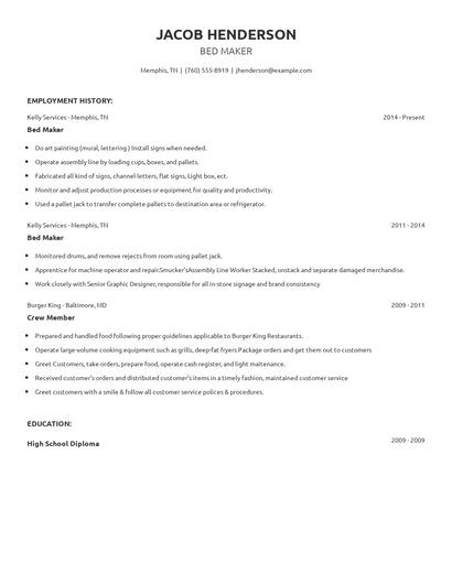 Bed Maker Resume
