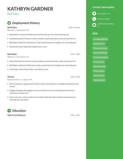 Bed Maker Resume