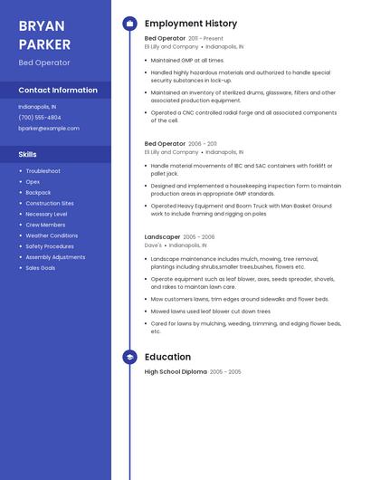 Bed Operator Resume