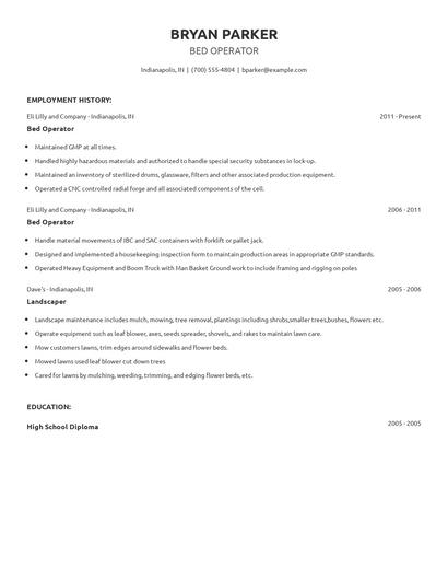 Bed Operator Resume