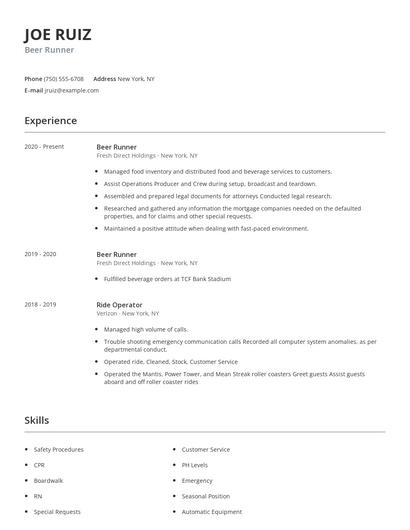 Beer Runner Resume