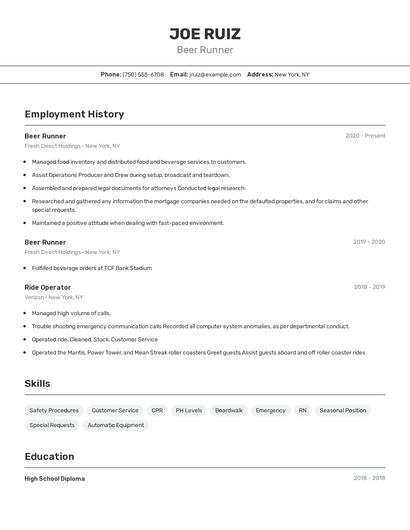 Beer Runner Resume