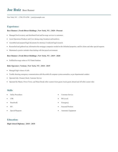 Beer Runner Resume