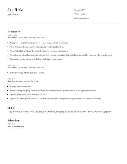 Beer Runner Resume