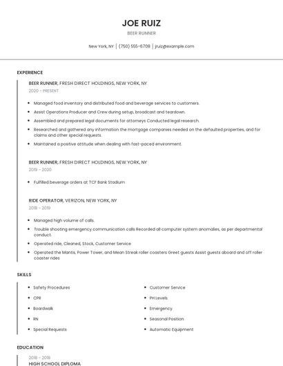 Beer Runner Resume