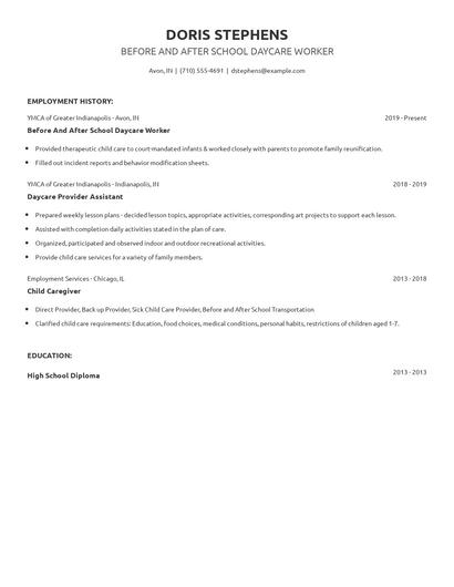 Before And After School Daycare Worker Resume