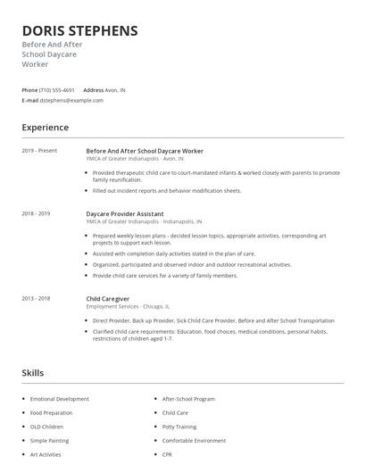 Before And After School Daycare Worker Resume