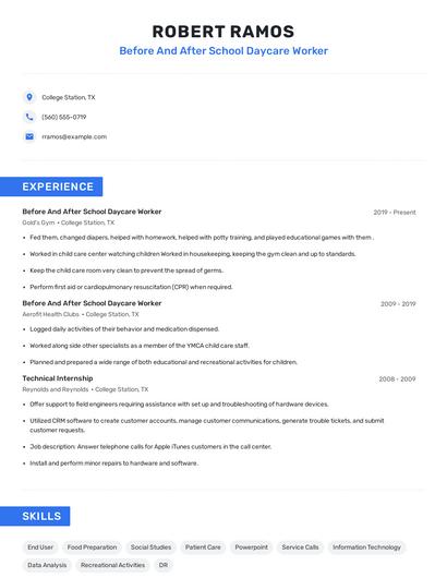 Before And After School Daycare Worker Resume