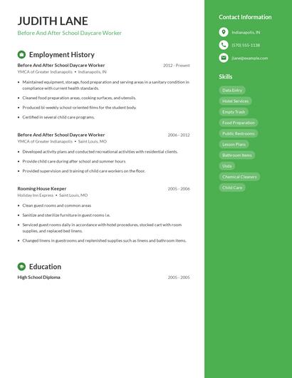 Before And After School Daycare Worker Resume