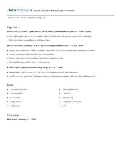 Before And After School Daycare Worker Resume