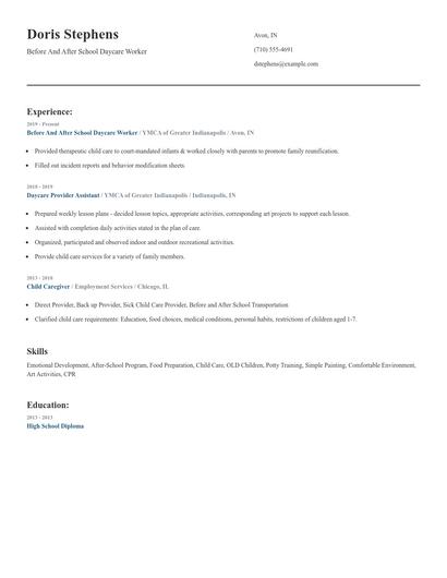Before And After School Daycare Worker Resume