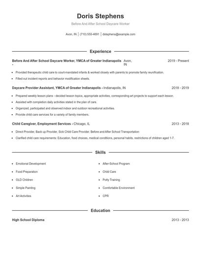Before And After School Daycare Worker Resume