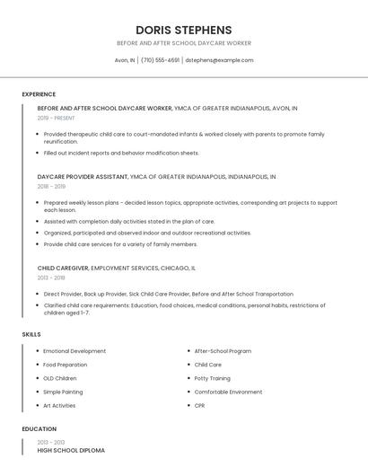Before And After School Daycare Worker Resume
