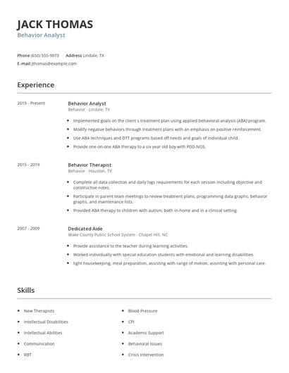 Behavior Analyst Resume