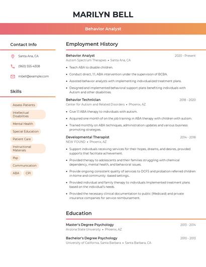 Behavior Analyst Resume