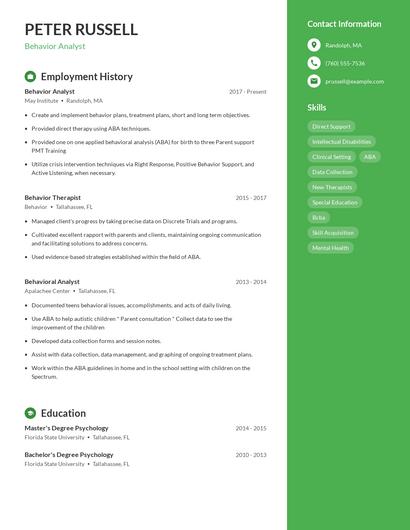 Behavior Analyst Resume