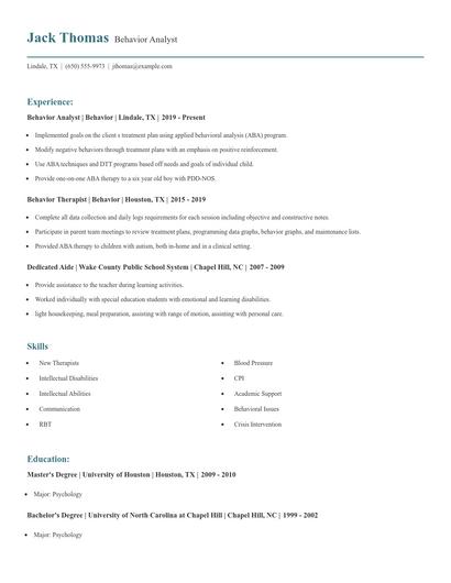 Behavior Analyst Resume