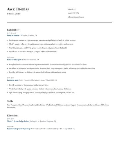 Behavior Analyst Resume
