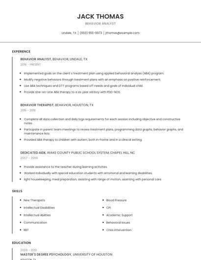 Behavior Analyst Resume