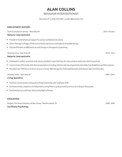 Behavior Interventionist Resume