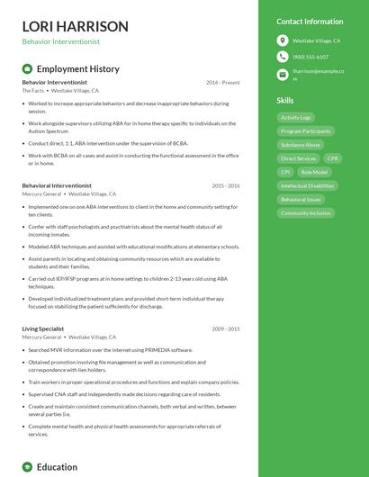 Behavior Interventionist Resume