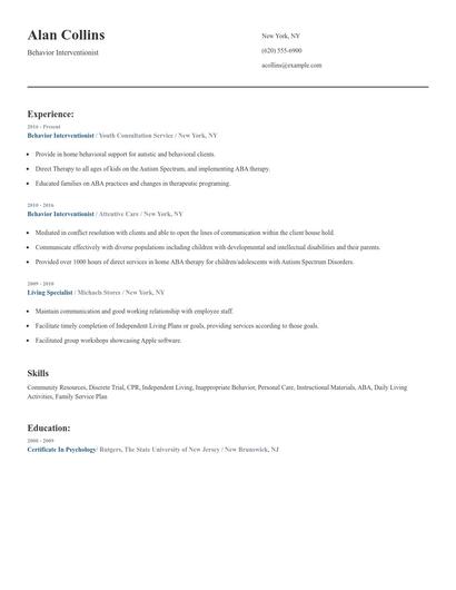 Behavior Interventionist Resume