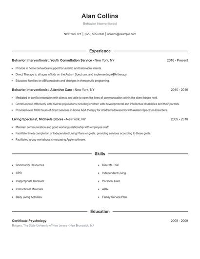 Behavior Interventionist Resume