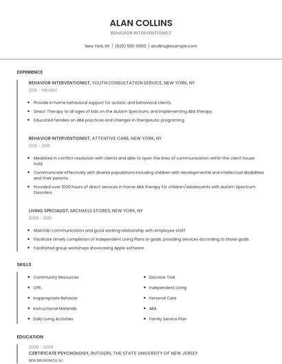 Behavior Interventionist Resume