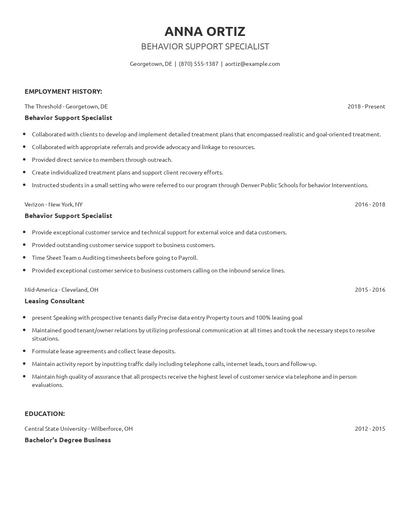 Behavior Support Specialist Resume