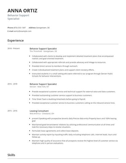 Behavior Support Specialist Resume