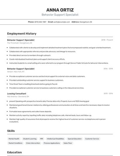 Behavior Support Specialist Resume