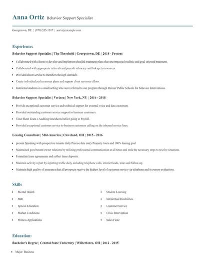 Behavior Support Specialist Resume