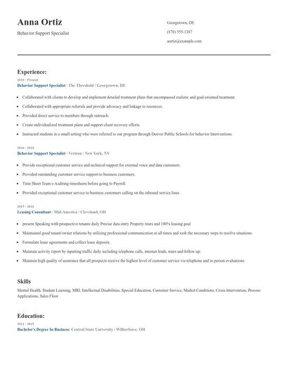 Behavior Support Specialist Resume
