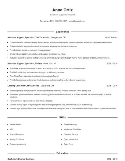 Behavior Support Specialist Resume