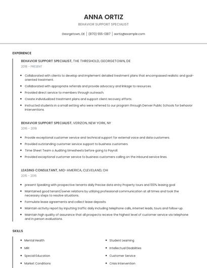 Behavior Support Specialist Resume