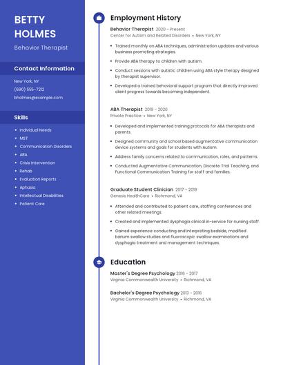 Behavior Therapist Resume