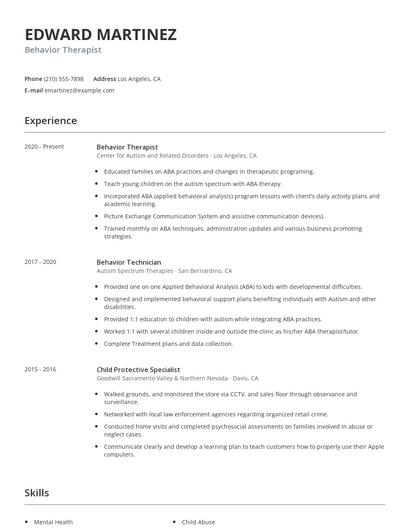 Behavior Therapist Resume